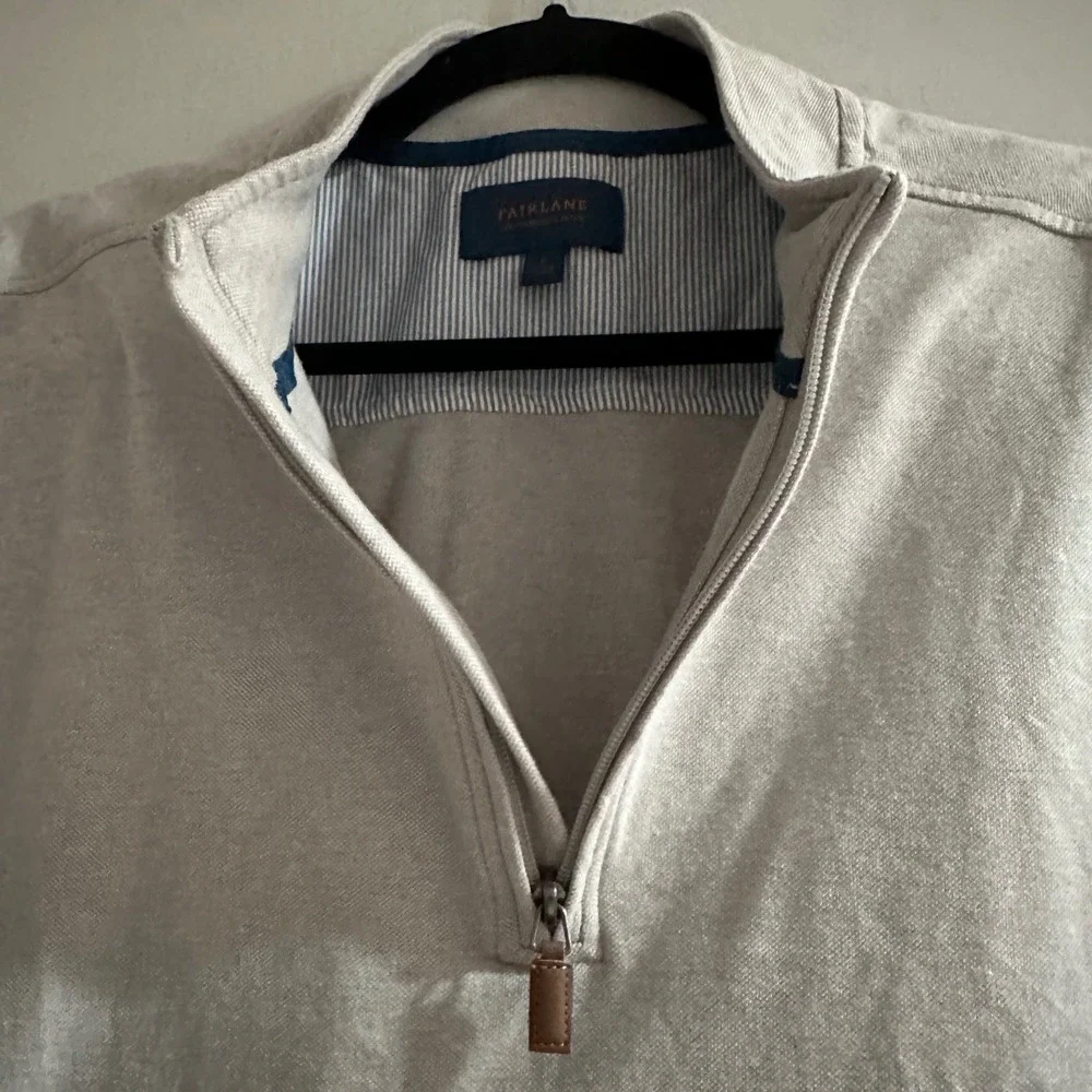 FAIRLANE Mens Performance Pique‎ Quarter Zip Pullover Sweatshirt Light Gray Sz L